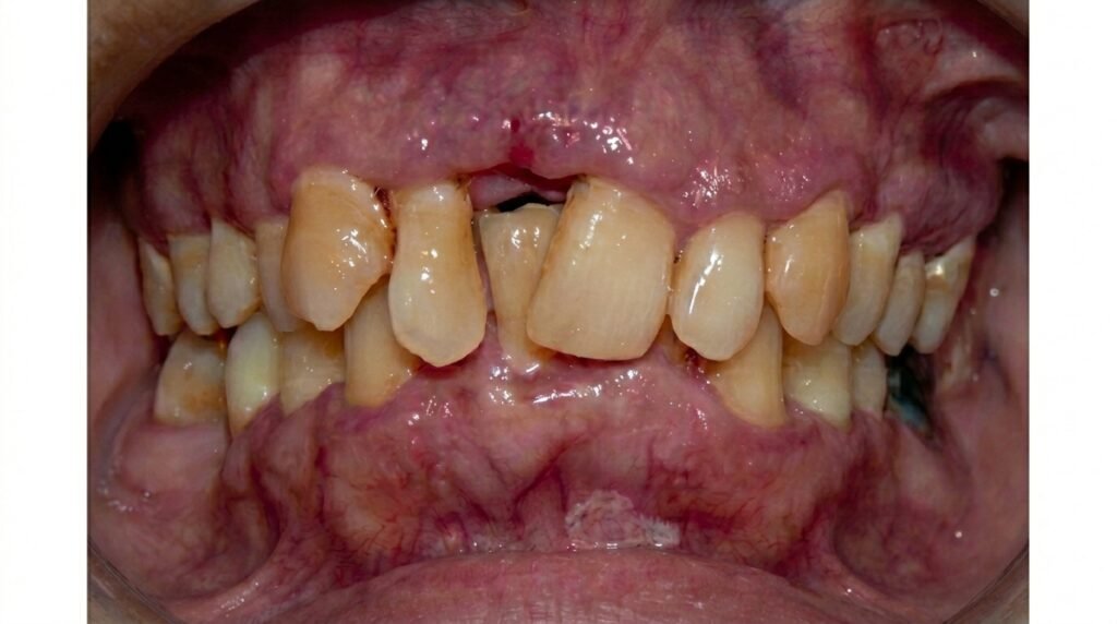 Antes de tratamiento de ortodoncia y rehabilitación oral