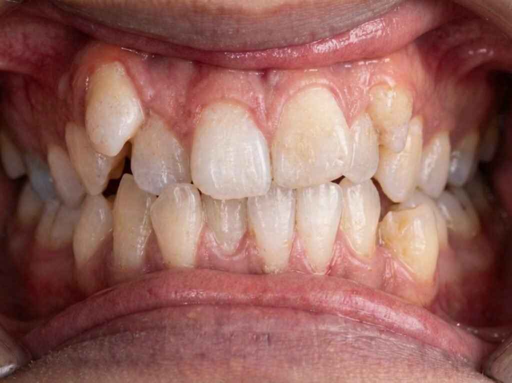 Antes de tratamiento de ortodoncia con apiñamiento dental